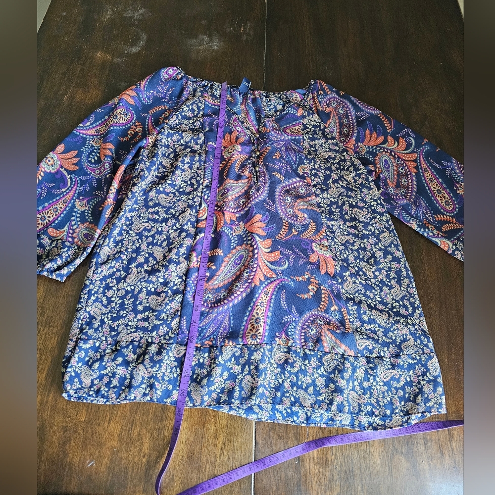 Chaps Women's Navy Paisley Peasant Blouse - Picture 8 of 13
